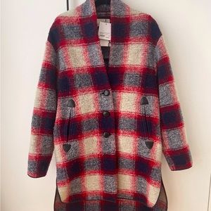 Isabel Étiole Marant Gabriel Plaid Oversized Coat Size 36 Red/Midnight Blue